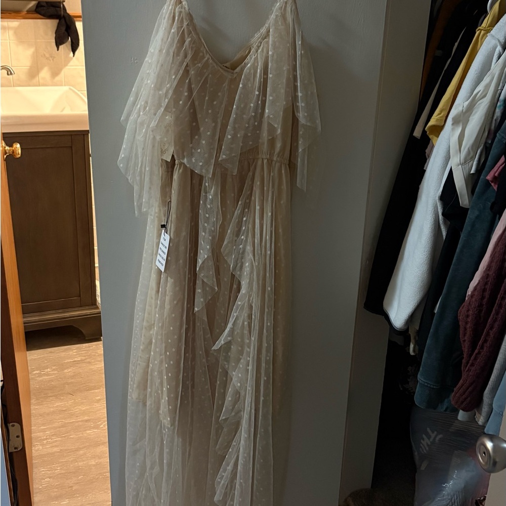 Elegant Cream Polka Dot Dress